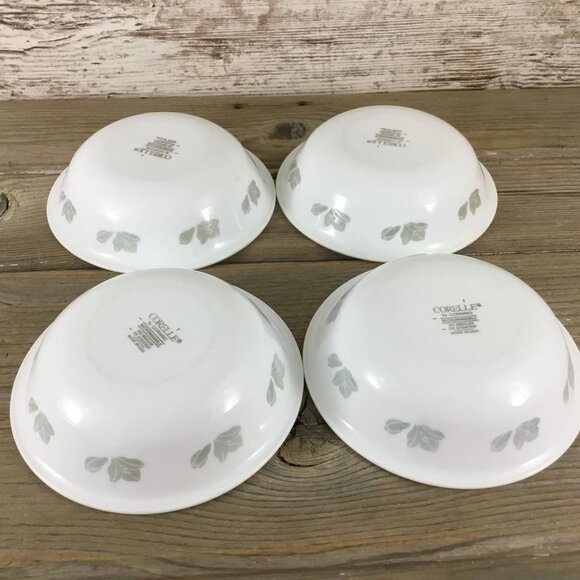 Set of 4 Corelle Friendship 10 Oz Dessert Bowls 5 3/4" White w/ Gray Flowers - Picture 10 of 16